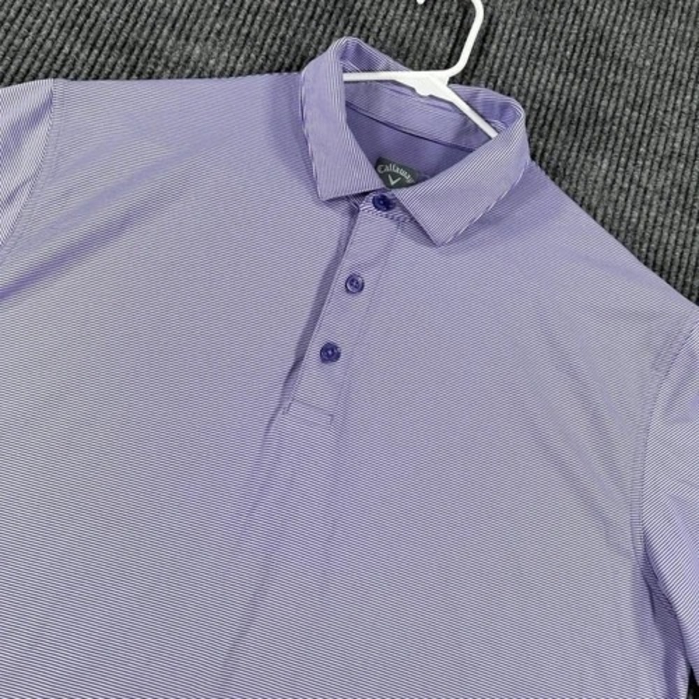 Callaway Opti Dri Polo Shirt Mens Large Purple Striped Short Sleeve Golf